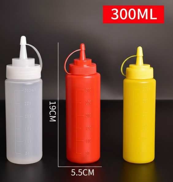 3 PCS Squeeze Sauce Bottles 300ml Plastic Condiment Dispensers for Kitchen BBQ &amp; Cafe Refillable Ketchup Mustard Containers White&amp;Red&amp;Yellow