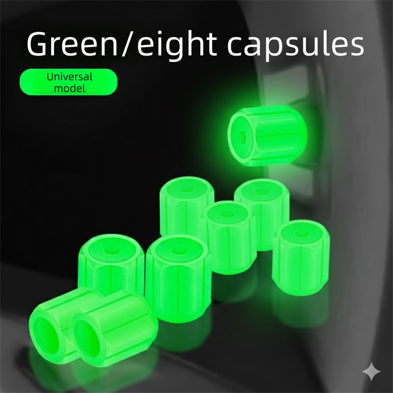 Universal Luminous Tyre Valve Caps 8 PCS Green Glow in Dark Dust Covers for Cars Motorbikes & Bicycles Easy Install