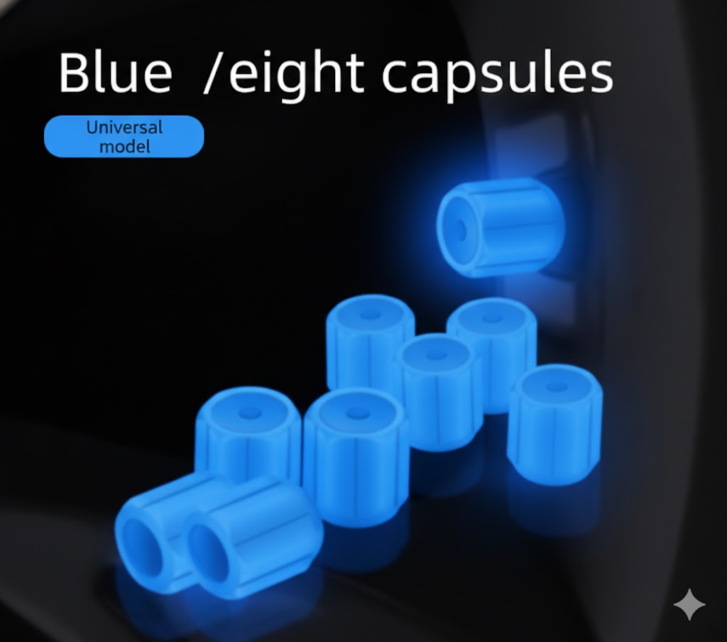Universal Luminous Tyre Valve Caps 8 PCS Blue Glow in Dark Dust Covers for Cars Motorbikes &amp; Bicycles Easy Install