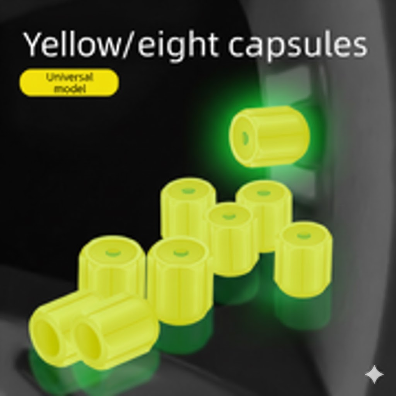 Universal Luminous Tyre Valve Caps 8 PCS Yellow Glow in Dark Dust Covers for Cars Motorbikes &amp; Bicycles Easy Install