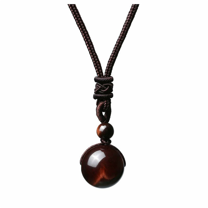 Natural Red Tiger Eye Necklace 10mm Round Stone Pendant Hand Braided Rope Lucky Protection Amulet Jewellery Gift for Men &amp; Women