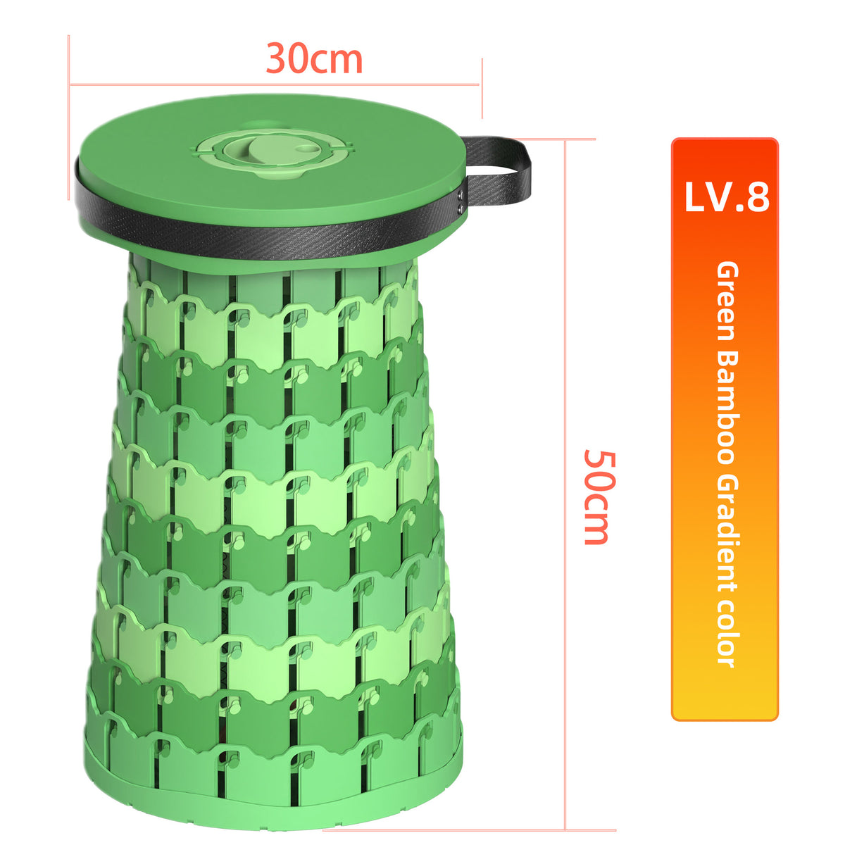 Portable Retractable Stool MAX Gen 8 Telescopic Camping Seat 50cm Tall Extra Wide Heavy Duty Green Bamboo Gradient for Fishing &amp; Gardening