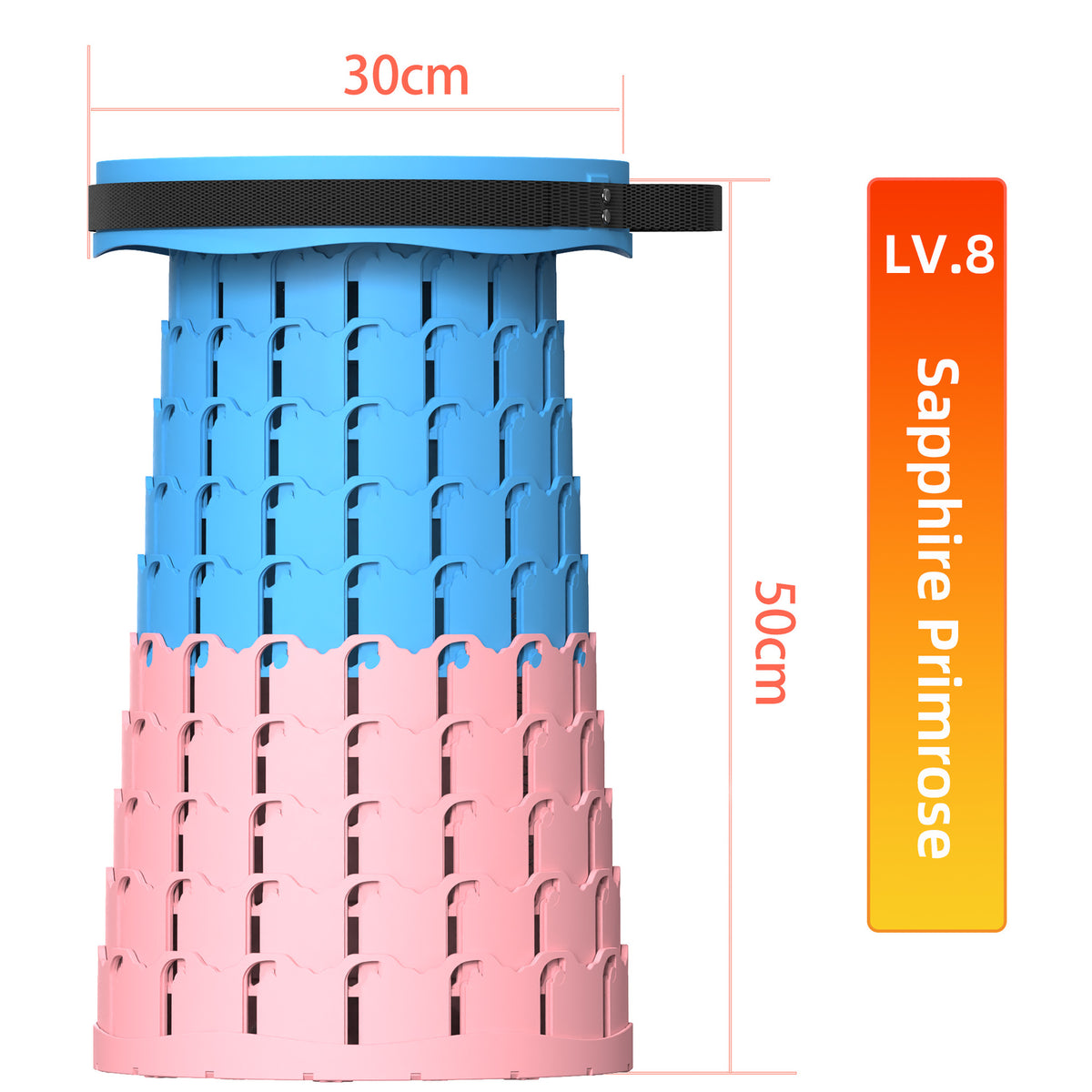 Portable Retractable Stool MAX Gen 8 Telescopic Camping Seat 50cm Tall Extra Wide Heavy Duty Sapphire Blue &amp; Primrose Pink for Outdoor Events