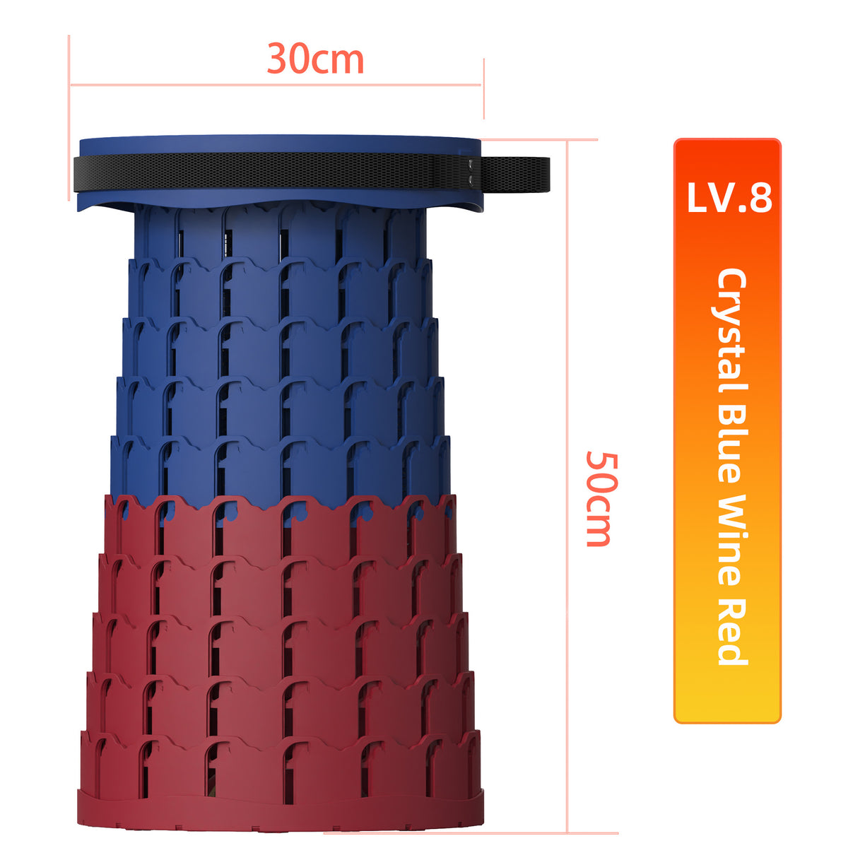 Portable Retractable Stool MAX Gen 8 Telescopic Camping Seat 50cm Tall Extra Wide Heavy Duty Crystal Blue &amp; Wine Red for Fishing &amp; Events