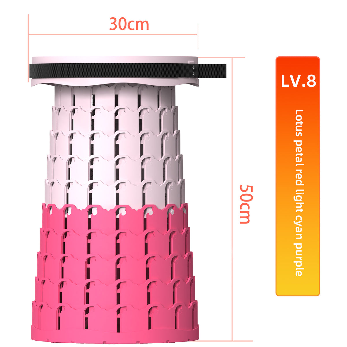 Portable Retractable Stool MAX Gen 8 Telescopic Camping Seat 50cm Tall Extra Wide Heavy Duty Lotus Pink &amp; Purple Gradient for Outdoor &amp; Travel