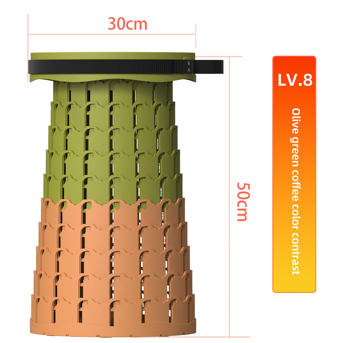 Portable Retractable Stool MAX Gen 8 Telescopic Camping Seat 50cm Tall Extra Wide Heavy Duty Olive Green &amp; Coffee for Bush Camping &amp; Fishing