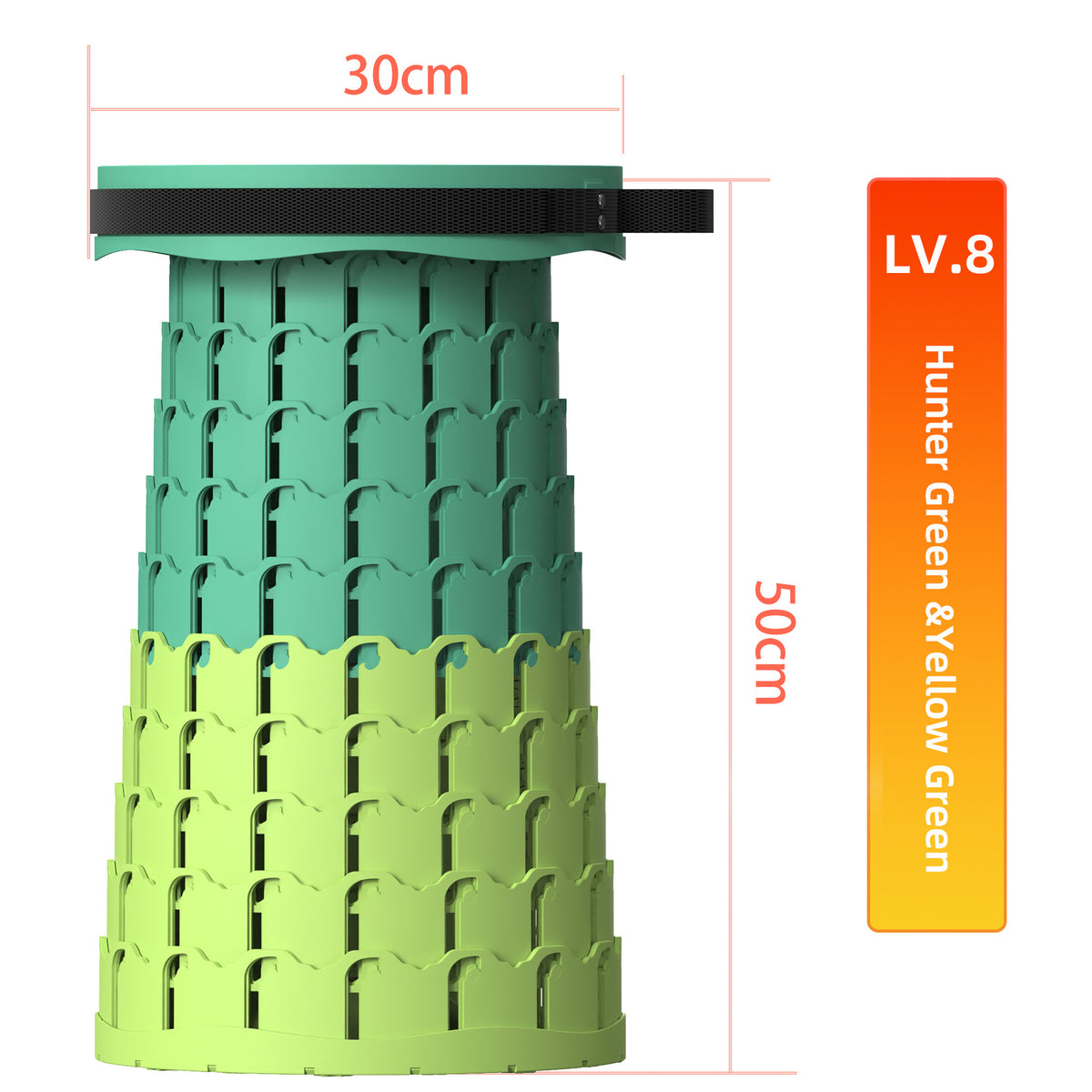 Portable Retractable Stool MAX Gen 8 Telescopic Camping Seat 50cm Tall Extra Wide Heavy Duty Hunter &amp; Yellow Green for Fishing &amp; Gardening