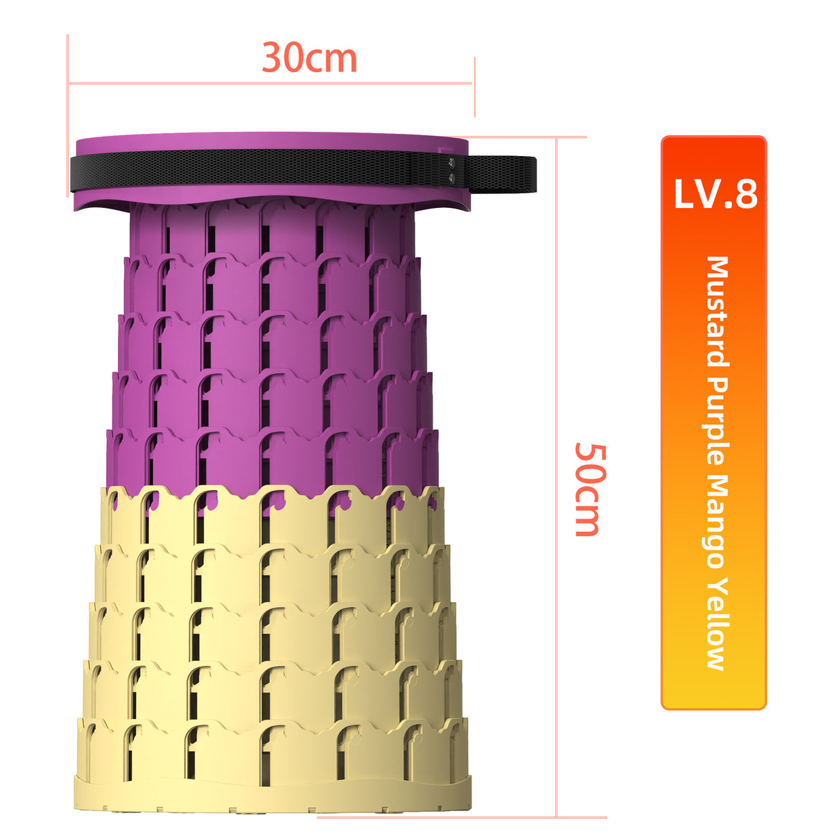 Portable Retractable Stool MAX Gen 8 Telescopic Camping Seat 50cm Tall Extra Wide Heavy Duty Mustard Purple &amp; Mango Yellow for Camping &amp; Festivals