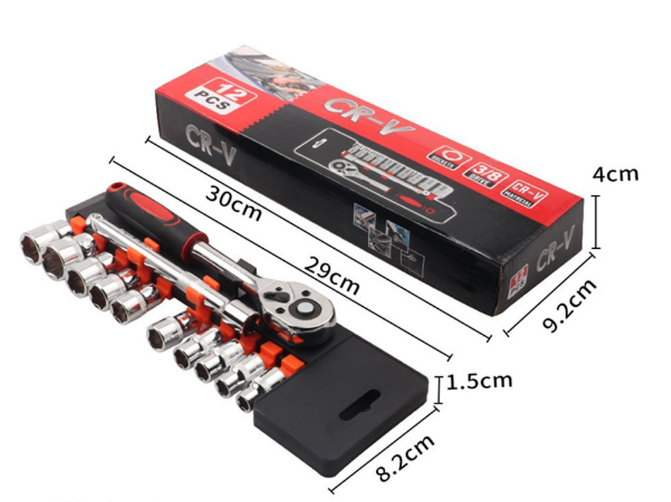 12 Piece 3/8 Inch Drive Ratchet and Metric Socket Wrench Set Professional Mechanics Tool Kit for Automotive Repair and DIY Workshop