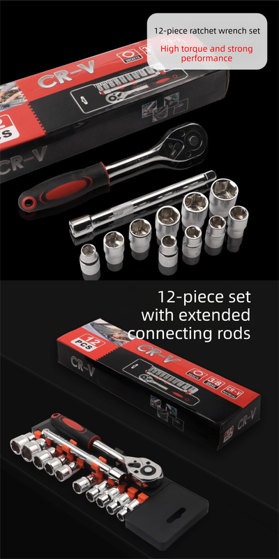 12 Piece 1/2 Inch Drive Ratchet and Metric Socket Wrench Set Heavy Duty Mechanics Tool Kit for Automotive Repair and Industrial Maintenance
