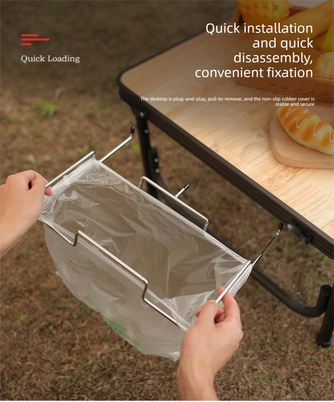 2 PCS Portable Folding Trash Bag Holder Stand Stainless Steel Garbage Bag Rack for Camping Picnic Kitchen and Student Desk Natural Finish