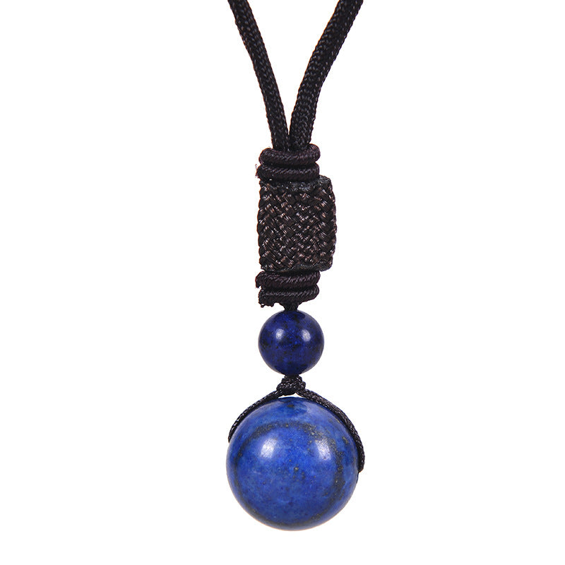 Natural Lapis Lazuli Pendant Necklace 12mm Bead Handmade Woven Adjustable Cord Retro Style for Men &amp; Women Gift