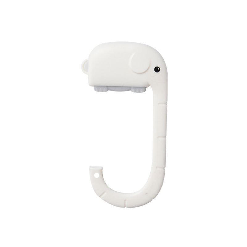 Cartoon Elephant Desk Side Bag Hook White Portable Adhesive Schoolbag Hanger No-Drill Movable Table Hook for Students and Office