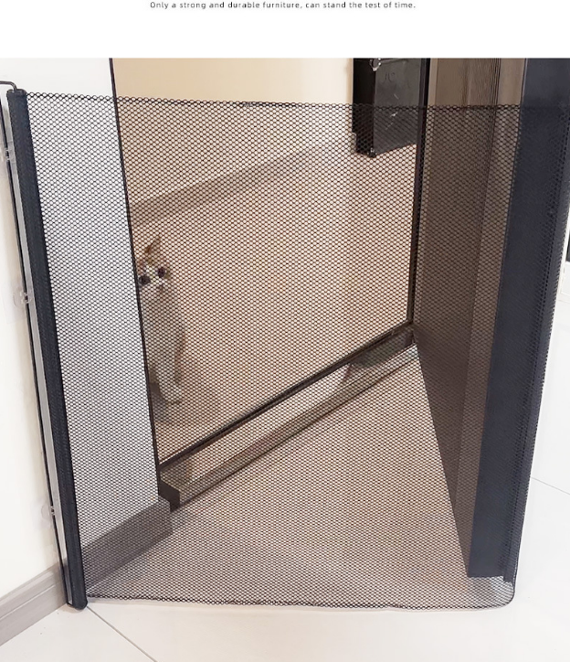 Automatic Retractable Pet Gate 110x78cm Safety Dog Fence No-Drill Mesh Isolation Rail with Auto-Rebound for Stairs Hallways and Doorways Black