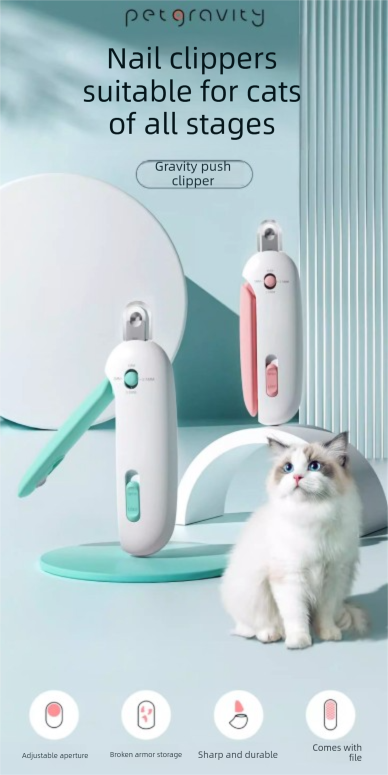 Adjustable Cat Nail Clippers Safety Round Hole Trimmer 1mm-3.5mm Anti-Splash Grooming Tool with File for Kittens & Rabbits Blue