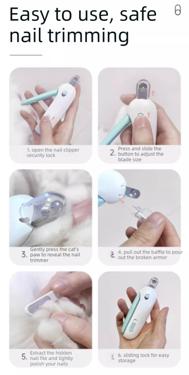 Adjustable Cat Nail Clippers Safety Round Hole Trimmer 1mm-3.5mm Anti-Splash Grooming Tool with File for Kittens & Rabbits Blue