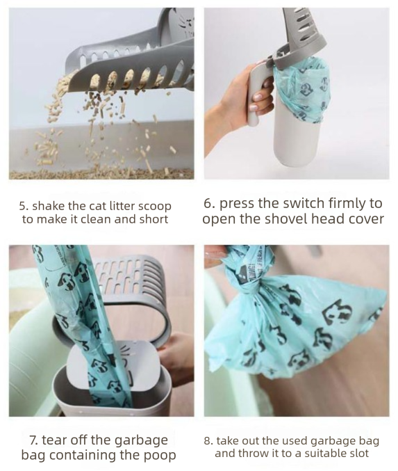 2-in-1 Cat Litter Scoop with Integrated Waste Bin Detachable Sifter Shovel Anti-Reflux Baffle Large Capacity Grey (Bags Not Included)