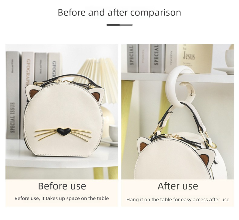 2 PCS Portable Purse Bag Hook Hanger Table Edge Holder Dark Brown Foldable Non-Slip Clip for School Desk Office & Cafe