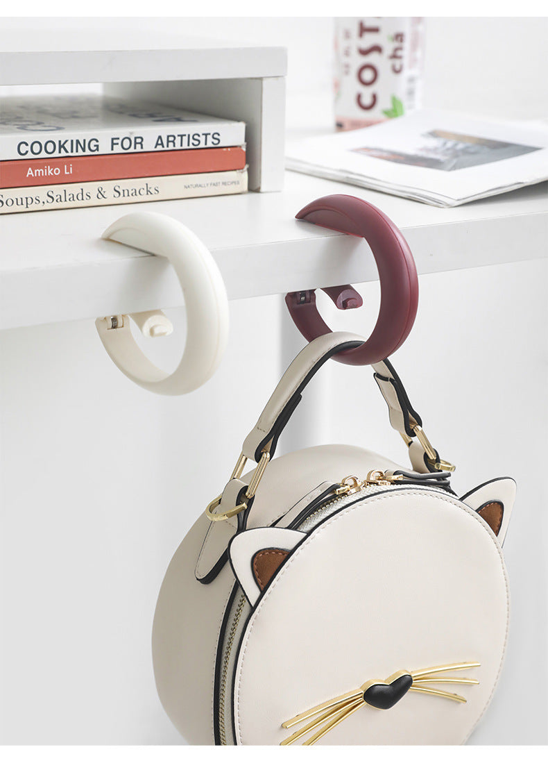 2 PCS Portable Purse Bag Hook Hanger Table Edge Holder Dark Brown Foldable Non-Slip Clip for School Desk Office & Cafe