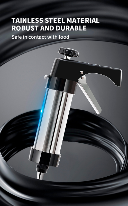 Stainless Steel Cookie Press Gun Kit Biscuit Maker & Icing Decorator Set with 8 Discs 8 Nozzles Heavy Duty DIY Baking Tool for Cakes