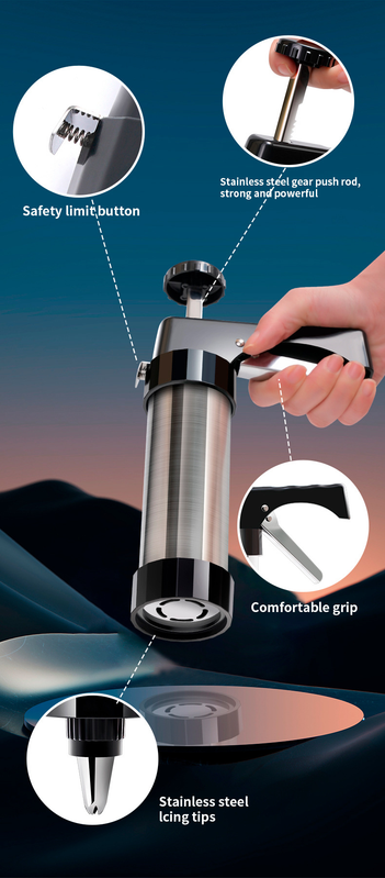 Stainless Steel Cookie Press Maker Kit with 8 Icing Tips and 6 Christmas Discs Red Manual Biscuit Press Machine