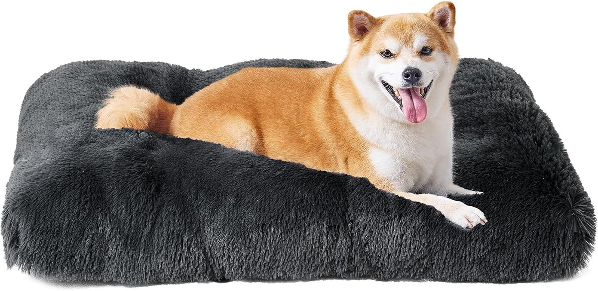 Luxury Long Plush Pet Bed Mat Faux Fur Crate Pad 55x40cm Dark Grey Soft Warm Cushion for Dogs &amp; Cats
