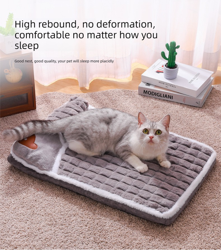 Thickened Pet Sofa Bed XL Size 75x45cm Grey Dog Mat with Integrated Pillow Soft Washable Sleeping Pad for Dogs and Cats All Season Comfort