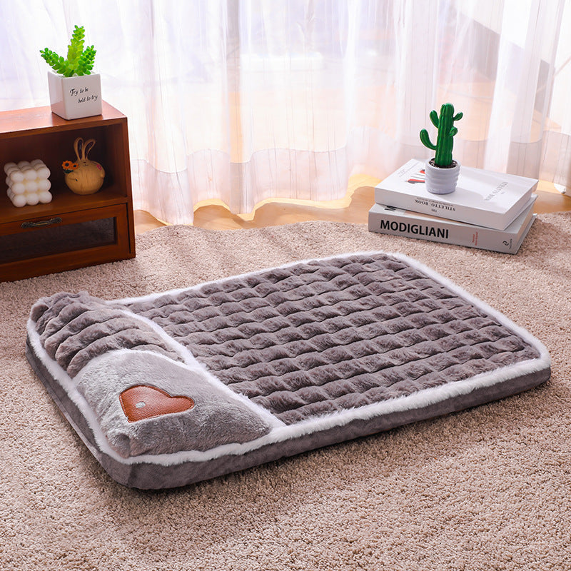 Thickened Pet Sofa Bed M Size 50x35cm Grey Dog Mat with Integrated Pillow Soft Washable Sleeping Pad for Dogs and Cats All Season Comfort