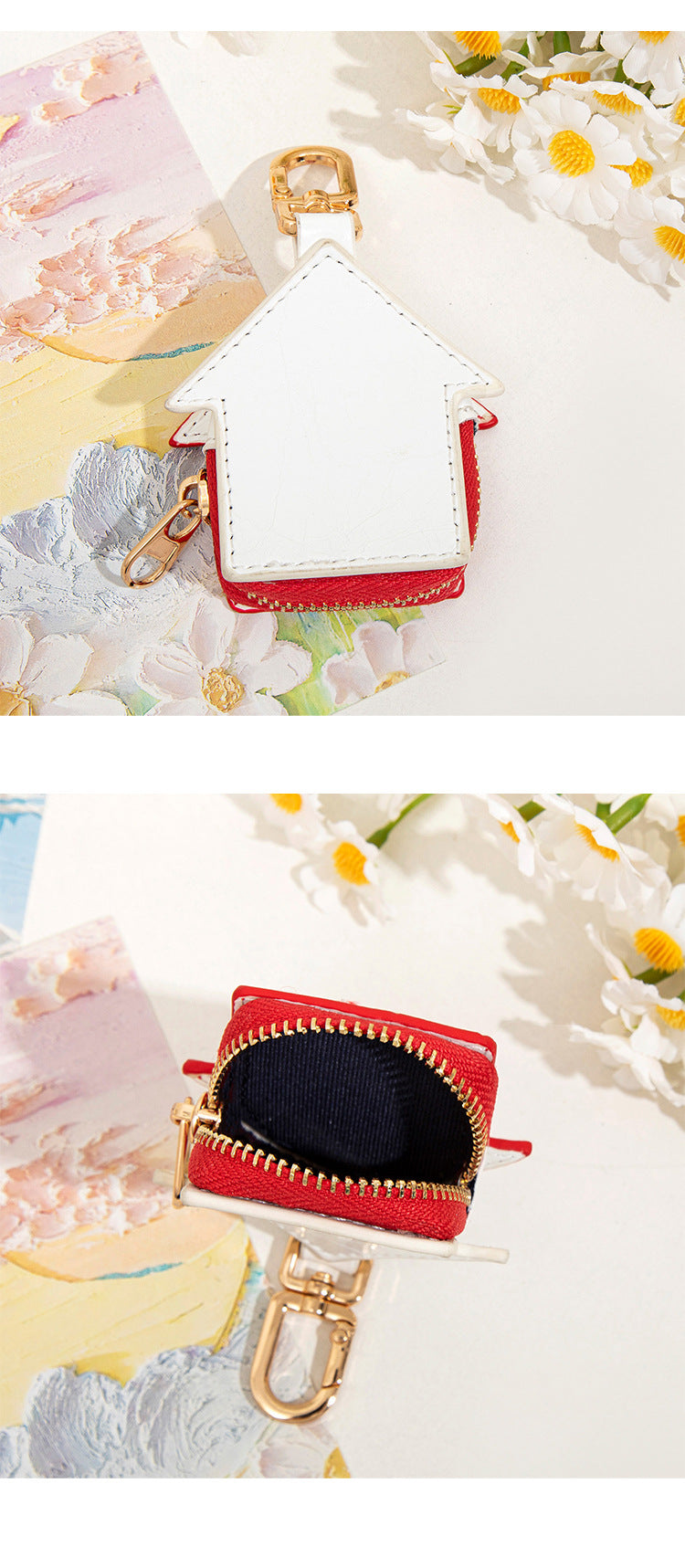 Ace of Hearts Mini Pouch Keychain PU Leather Coin Purse Earphone Case Bag Charm Cute Playing Card Keyring Gift