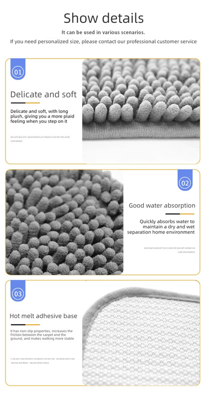 Grey Chenille Pet Mat Non-Slip Absorbent Dog & Cat Rug 40x60cm Cute Paw Print Design for Feeding Sleeping or Entryway