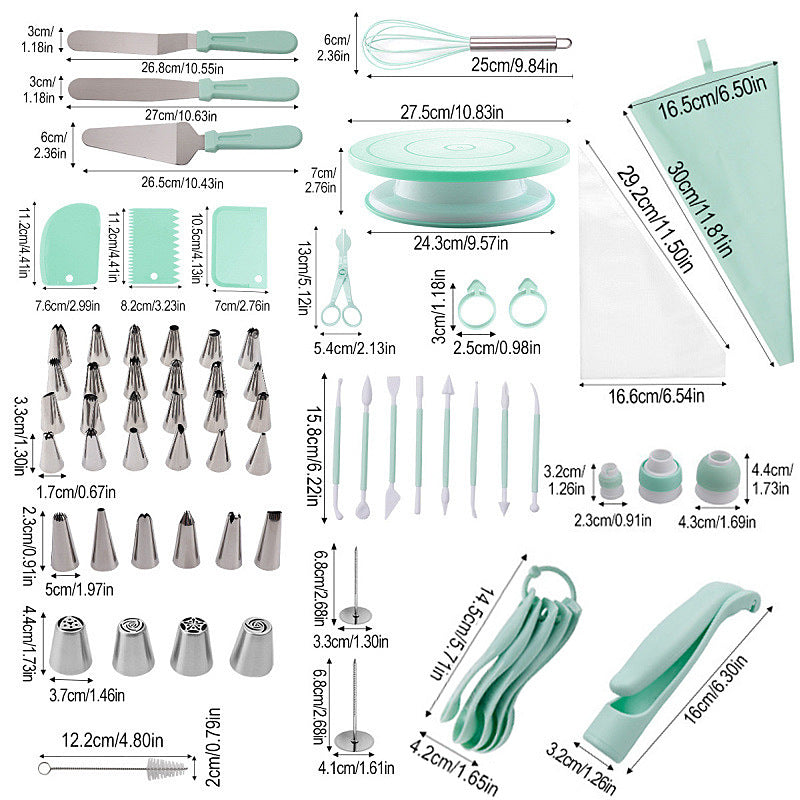 207 Pieces Cake Decorating Kit with Nordic Blue Revolving Turntable Icing Tips and Spatulas Complete Baking Tool Set