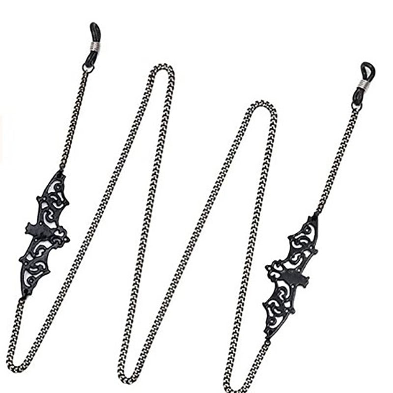 Black Hollow Bat Eyewear Chain 70cm Anti-Slip Glasses Strap with White K Clasp Decorative Sunglasses Holder for Women