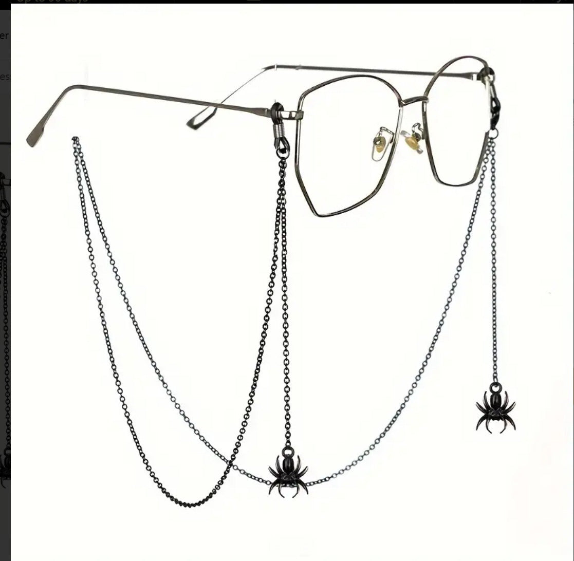 Black Hollow Spider Eyewear Chain 70cm Anti-Slip Glasses Strap Gothic Pendant Sunglasses Holder for Women