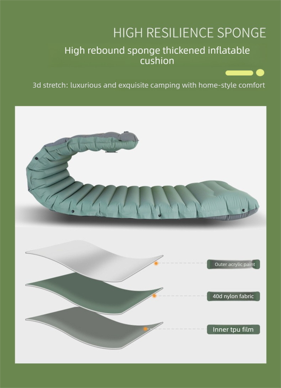 Outdoor Camping Self-Inflatable Air Mattress Portable Foot Press Beach Picnic Mat Foldable TPU Sleeping Pad Black and Grey