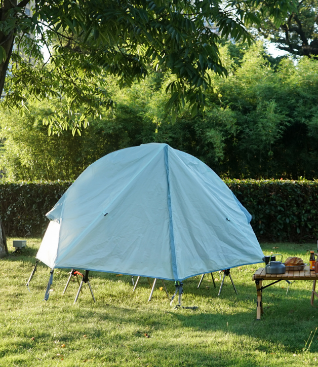 Single Person Off-Ground Camping Tent Portable Folding Bed Cover with Mosquito Net UV-Resistant Fishing Tent Blue