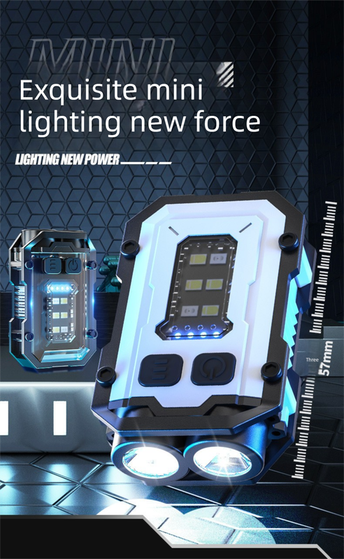 Mini EDC Keychain Flashlight Dual LED Super Bright 750mAh Type-C Rechargeable Magnetic Torch Work Light Black