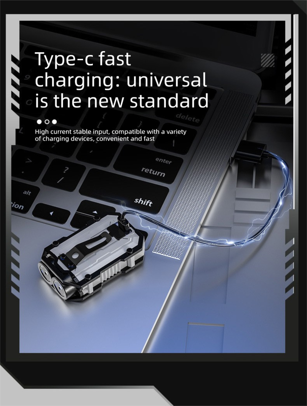 Mini EDC Keychain Flashlight Dual LED Super Bright 750mAh Type-C Rechargeable Magnetic Torch Work Light Black