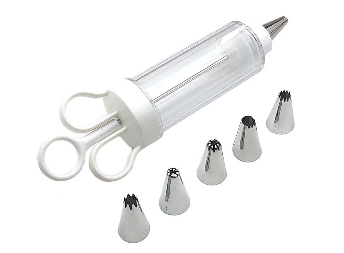 Large Cake Decorating Icing Syringe Gun Set with 5 Stainless Steel Nozzles DIY Cookie Press Baking Tool for Kitchen
