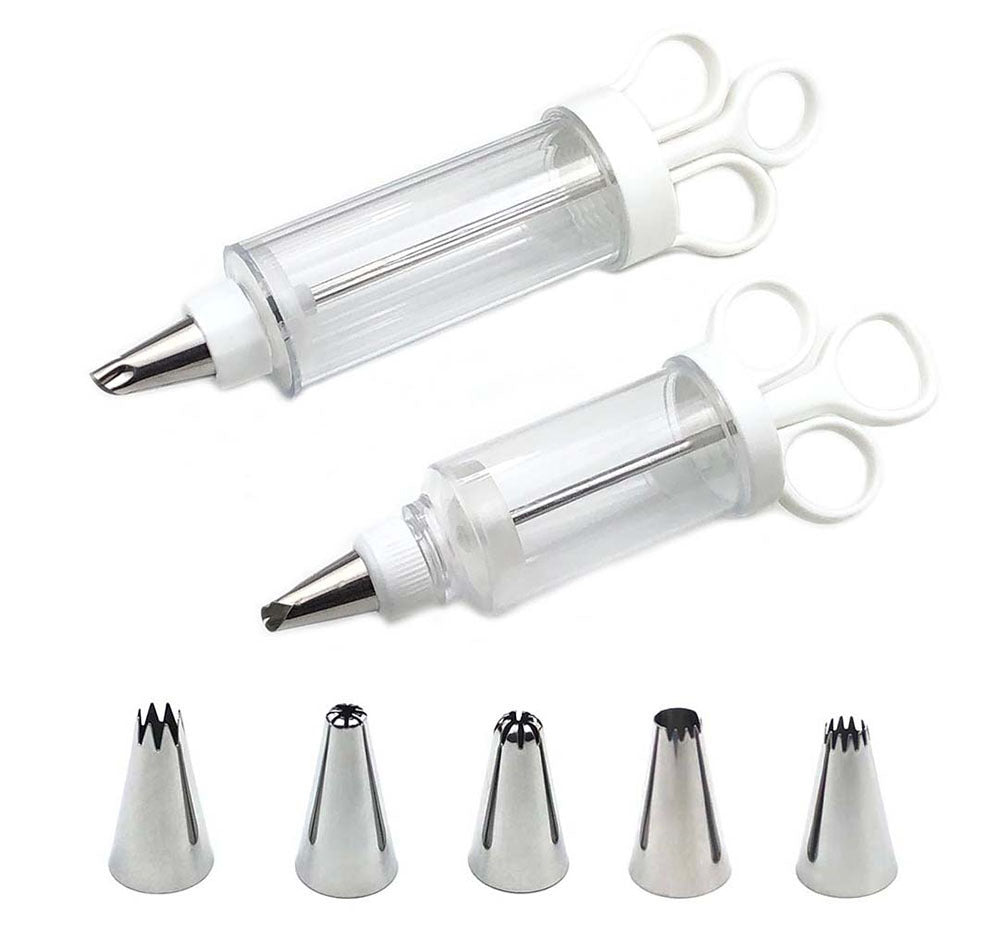 Large Cake Decorating Icing Syringe Gun Set with 5 Stainless Steel Nozzles DIY Cookie Press Baking Tool for Kitchen