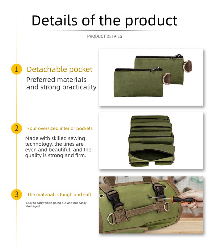 Heavy Duty Tool Roll Up Bag Organiser Multi-Pocket Canvas Carry Pouch for Electrician DIY Mechanic & 4WD Camping Black