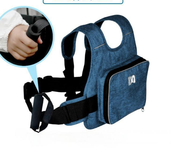 Child Motorcycle Safety Harness Strap Adjustable Passenger Belt with Handles &amp; Storage Pocket Breathable Linen Blue for Scooter
