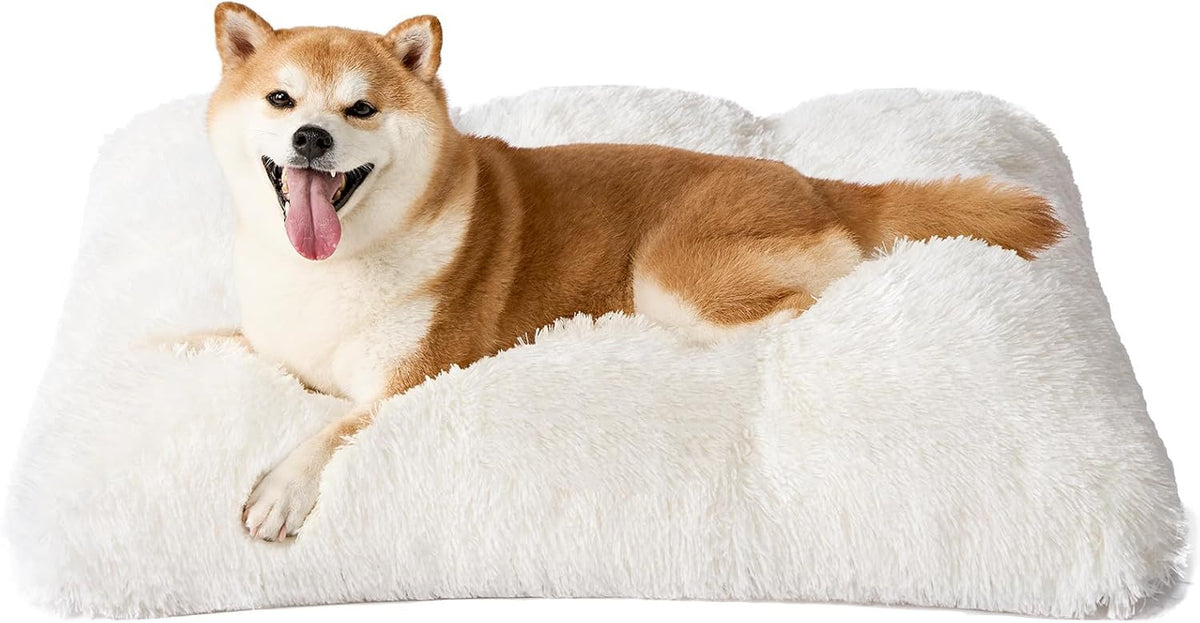 Luxury Long Plush Pet Bed Mat Faux Fur Crate Pad 45x30cm Creamy White Soft Warm Cushion for Cats &amp; Small Dogs