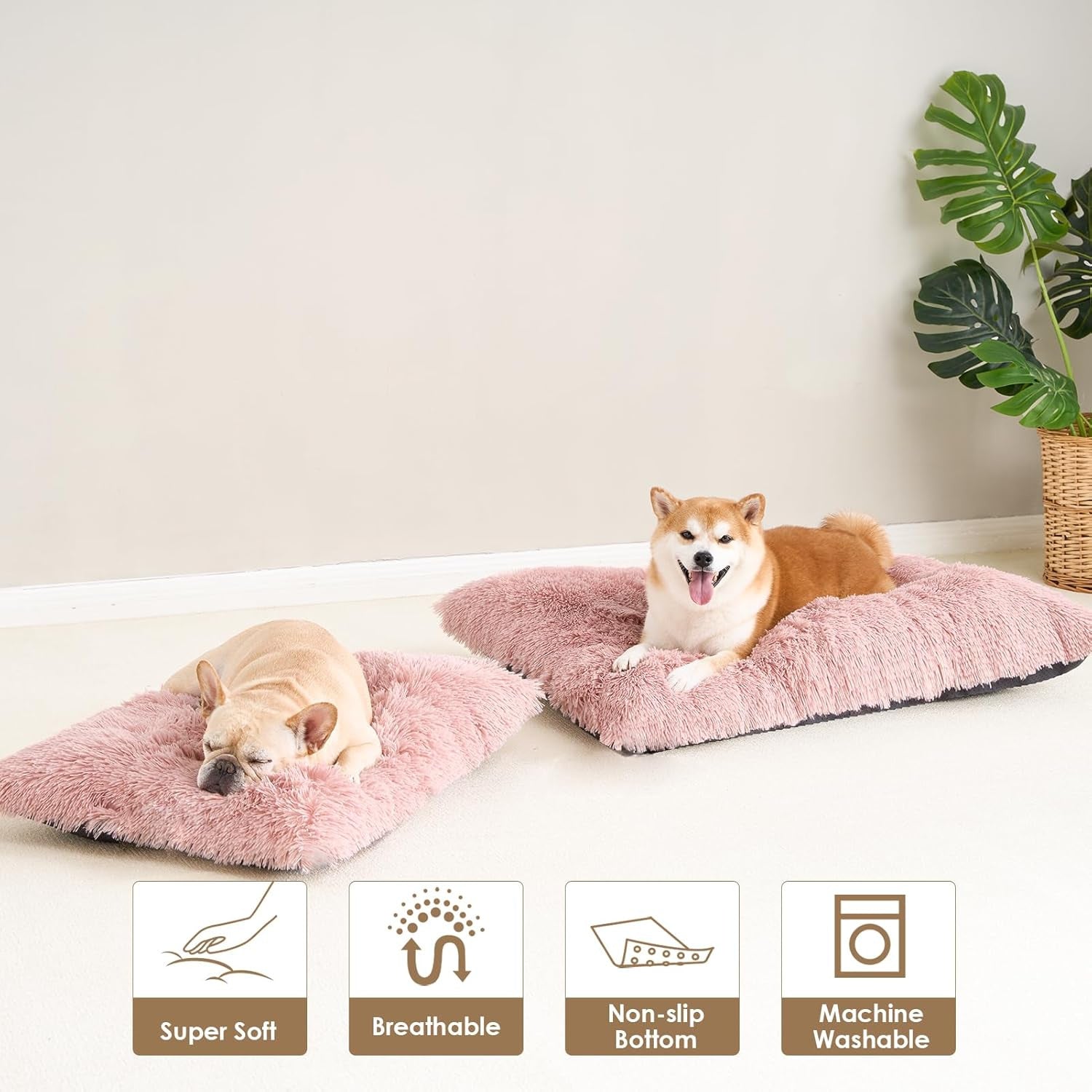 Luxury Long Plush Pet Bed Mat Faux Fur Crate Pad 80x55cm Creamy White Soft Warm Cushion for Medium to Large Dogs