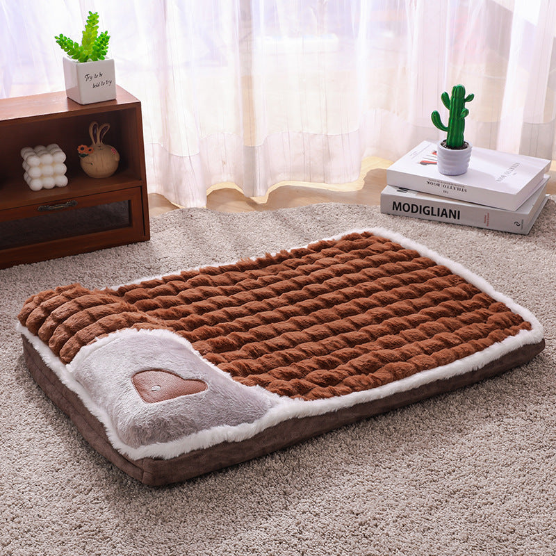 Thickened Pet Sofa Bed M Size 50x35cm Coffee Dog Mat with Integrated Pillow Soft Washable Sleeping Pad for Dogs and Cats All Season Comfort