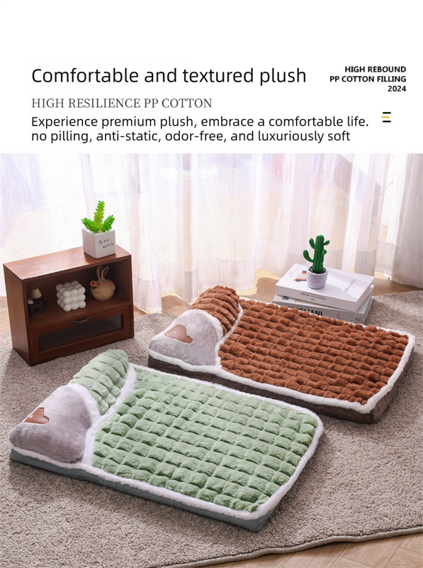 Thickened Pet Sofa Bed S Size 40x25cm Coffee Dog Mat with Integrated Pillow Soft Washable Sleeping Pad for Dogs and Cats All Season Comfort