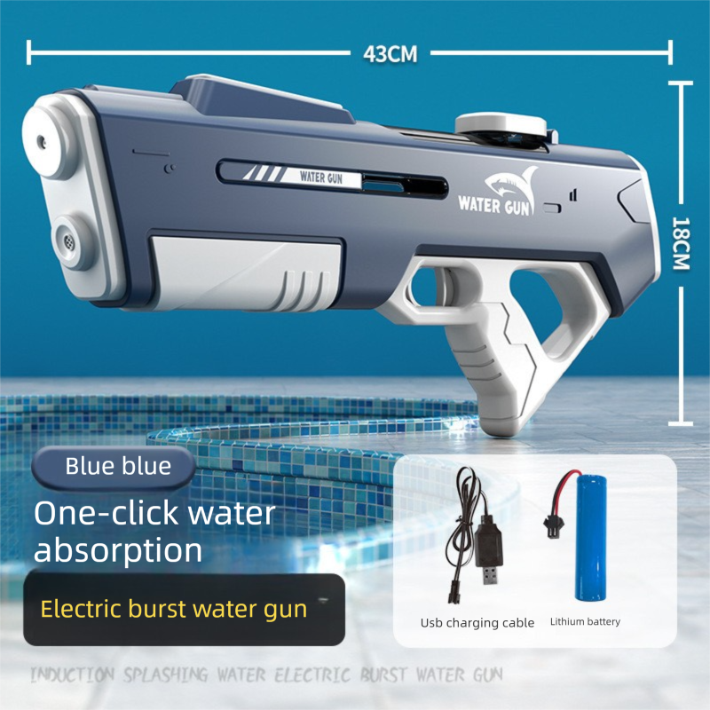 Electric Water Gun Auto Refill 43cm High Pressure Blaster Toy Rechargeable Squirt Soaker for Kids &amp; Adults Blue