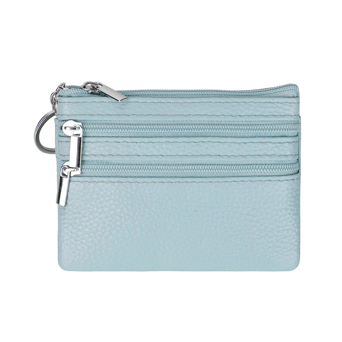 Genuine Leather Coin Purse Mini Wallet with Triple Zipper Pockets Key Ring Holder Pouch for Cash &amp; Cards - Autumn Wave Blue