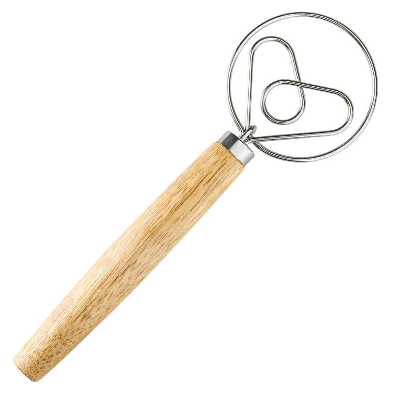 Danish Dough Whisk Heart Shaped Design Short Oak Wood Handle Stainless Steel Bread Mixer Tool for Sourdough Pizza &amp; Batter