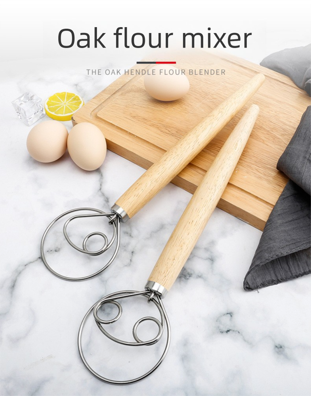 Danish Dough Whisk Heart Shaped Design Short Oak Wood Handle Stainless Steel Bread Mixer Tool for Sourdough Pizza & Batter