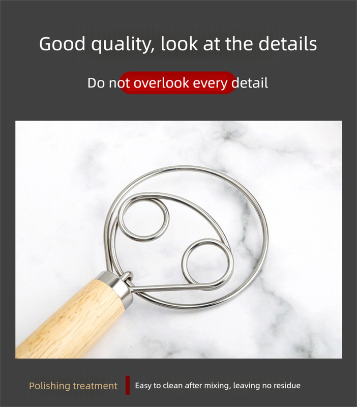 Danish Dough Whisk Heart Shaped Design Short Oak Wood Handle Stainless Steel Bread Mixer Tool for Sourdough Pizza & Batter